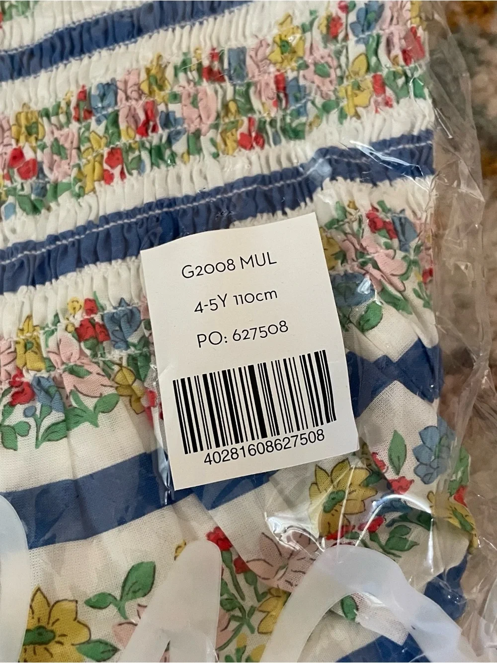 NWT Mini Boden Girls' Blue & Floral Smocked Dress Sleeveless